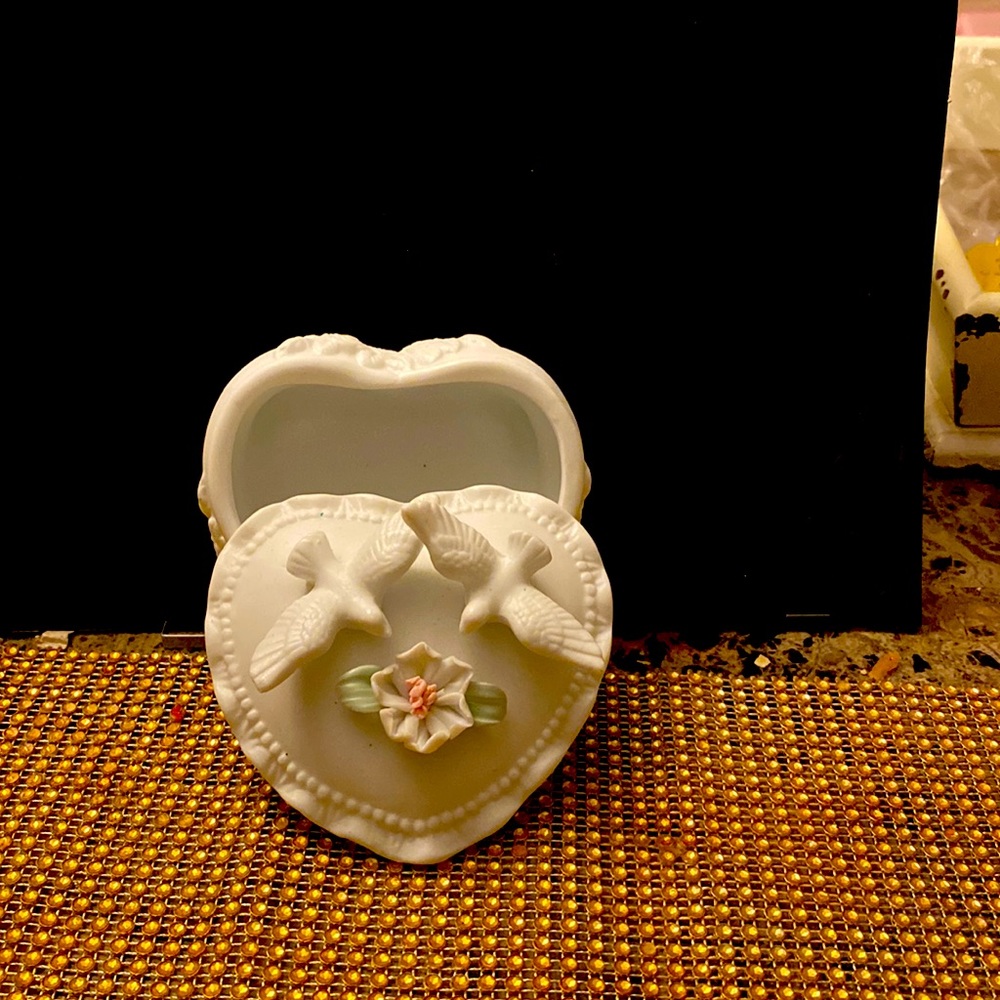 Heart shaped decorated trinket box